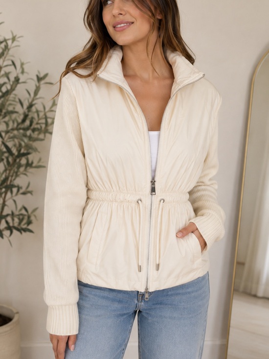 On Twelfth Jackets & Blazers - On Twelfth Women’s Cream Zip Front Cinched Waist Jacket Medium NWOT Lightweight